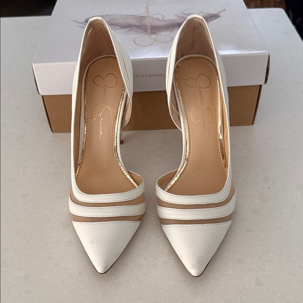 Jessica Simpson White and Tan Heels